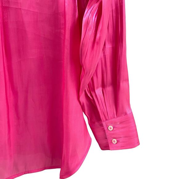 by Anthropologie Pink Shiny Silky Shirt Long Sleeve Blouse Iridescent - Picture 5 of 7